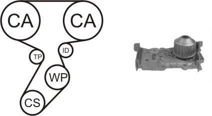 Комплект ремня ГРМ (ремень + помпа с прокл. +2 ролика + крепление) Renaul Megane II 1.6 AIRTEX WPK-164102 (фото 1)