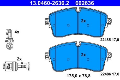 Колодки гальмівні (передні) Land Rover Discovery 14-/Range Rover Evoque 18- (Lucas/TRW) (з болтами) ATE 13.0460-2636.2