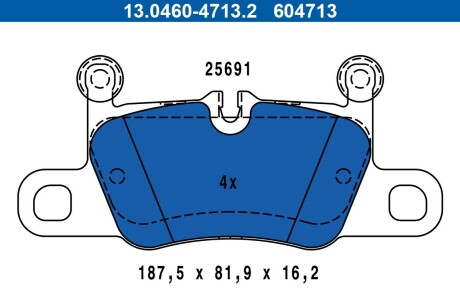 Колодки гальмівні (задні) Porsche 911 12-/Cayenne Coupe 19- (Brembo) (з балансиром) ATE 13.0460-4713.2 (фото 1)