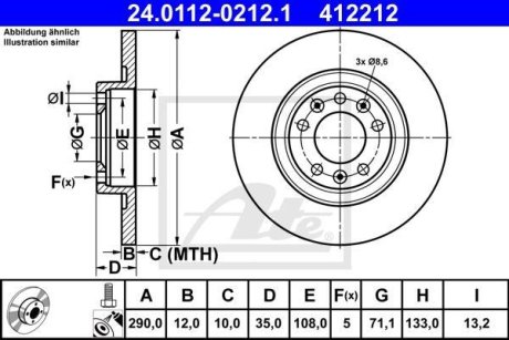 Диск гальмівний (задній) Citroen Jumpy/Peugeot Expert 16- (290x12) ATE 24.0112-0212.1
