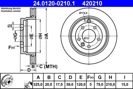 Диск гальмівний (задній) Land Rover Discovery III/IV 04-/Range Rover Sport 05-13 (325x20) ATE 24.0120-0210.1