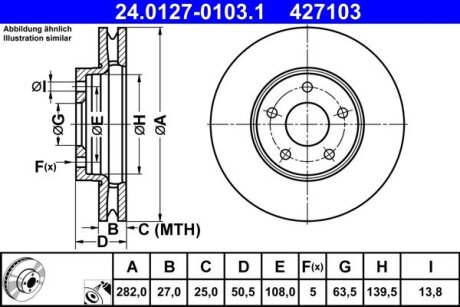 Диск гальмівний (передній) Ford Focus IV 18- (282x27) ATE 24.0127-0103.1