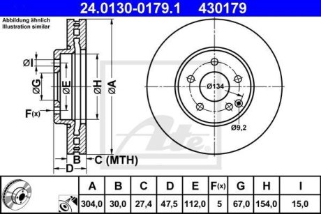 Диск гальмівний (передній) MB E-class (W211/S211) 03-09 (304x30) ATE 24.0130-0179.1 (фото 1)