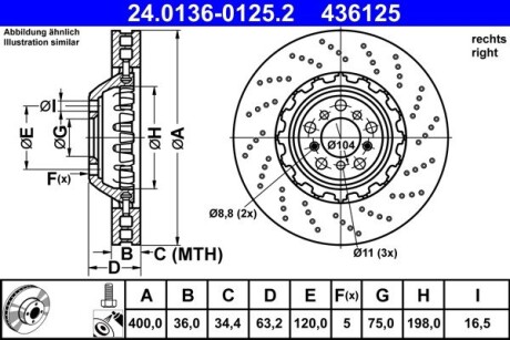 Диск гальмівний правий ATE 24013601252