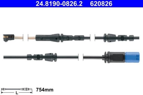 Датчик зносу гальмівних колодок (задніх) BMW X4 (G02/F98) 18- (L=754mm) ATE 24.8190-0826.2