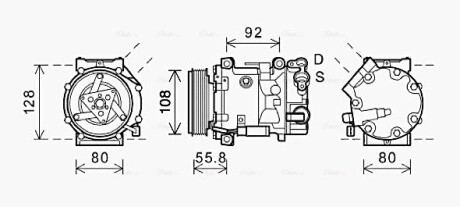 AVA CITROEN Компресор кондиціонера C4 GRAND PICASSO I 2.0 09-, C4 GRAND PICASSO II 1.6 13-, C4 II 2.0 HDi 09-, DS, PEUGEOT AVA QUALITY COOLING CNAK282