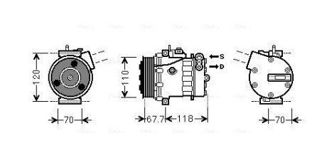 AVA FIAT Компресор кондиціонера DOBLO, FIORINO, PUNTO EVO, CITROEN, PEUGEOT AVA QUALITY COOLING FTAK384