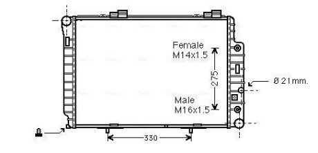 Радіатор охолодження двигуна mb w202(c) mt/at +ac 96- (ava) AVA QUALITY COOLING MSA2174