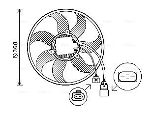 AVA VW Вентилятор радіатора Audi A1/3, Caddy III, Golf V,VI, Jetta III, Passat, Touran, Skoda Fabia II, Octavia II, SuperB II, Yeti 1.6/2.0TDI AVA QUALITY COOLING VN7537