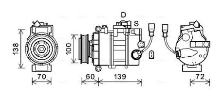 AVA VW Компресор кондиціонера AMAROK 2.0 10-, CALIFORNIA T5 2.0 09-, MULTIVAN T5, T6, TRANSPORTER T5, T6 AVA QUALITY COOLING VNAK382