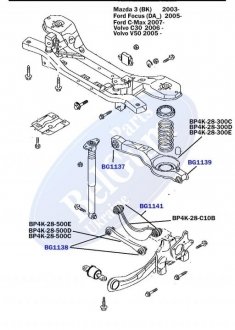 Сайлентблок рычага (заднего/внутри) Mazda 3/Ford Focus/Volvo c30 (33.4x12x49.7x55.2) (под пружину) BELGUM PARTS BG1137 (фото 1)