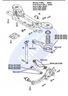 Сайлентблок рычага (заднего/снизу) Mazda 3/5/Ford Focus/Volvo/C70 (32.6x12x35.2/28.3) (поперечного) BELGUM PARTS BG1138 (фото 1)