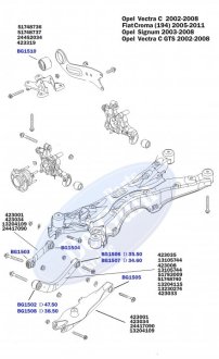 Сайлентблок рычага (заднего/сверху) Opel Vectra С 1.9CDTI/2.0DTI 02-(47.50x14.00x54.00)до рестайлинг BELGUM PARTS BG1502 (фото 1)