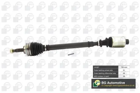 Полуось Clio/Kangoo 1.4 -03/1.6 -09 (21/23 +ABS 26z) 735mm Пр. BGA DS7320RA