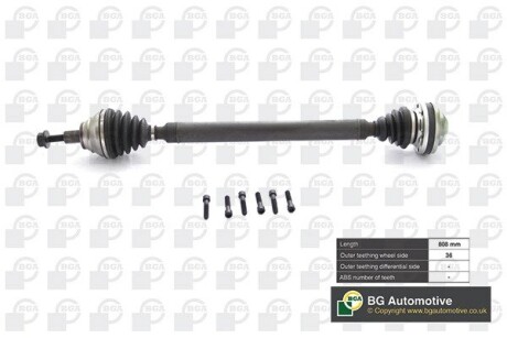 Полуось caddy 1.6/2.0tdi 10-16 (36z/808mm) пр. BGA DS9631R