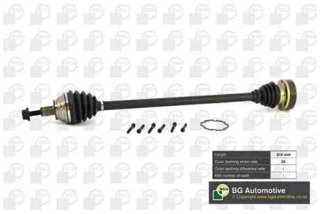 Полуось golf/passat/touran/octavia 03- (36z/810mm) пр. BGA DS9634R