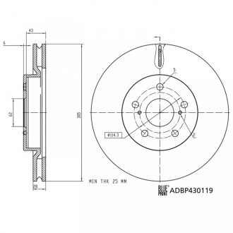 Передний тормозной диск Lexus ES/UX/Toyota Camry/Rav4 17- (305x28) (вент.) (з покриттям) BLUE PRINT ADBP430119