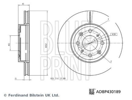 HONDA Диск гальмівний передн. JAZZ V (GR_) 1.5 eHEV BLUE PRINT ADBP430189