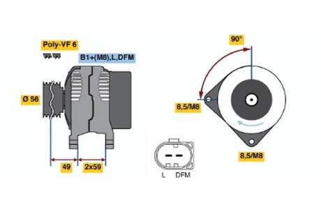 Генератор відновлений VW PASSAT CC (358) 11-16; AUDI TT (8J3) 06-14; SKODA SUPERB II (3T4) 08-15 BOSCH 0124525091 (фото 1)