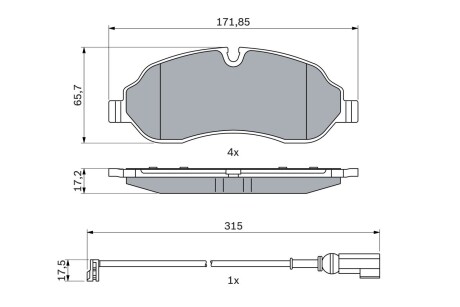 Колодки гальмівні (передні) Ford Tourneo Custom/Transit Custom/Transit V363 12- (спарка) BOSCH 0 986 424 982 (фото 1)