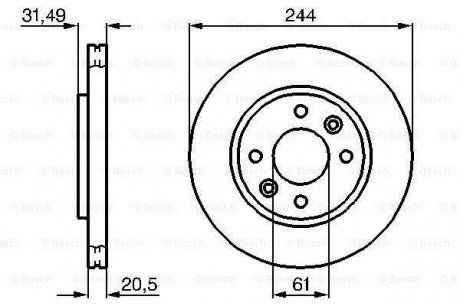 Тормозной диск передний (вентил.) renault 21 2,1d/td 86-95 BOSCH 0986478278