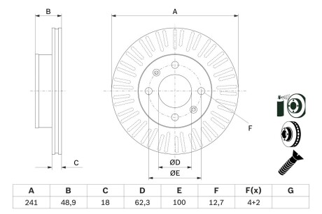 KIA Тормозной диск передн. Picanto 1.1-1.1D 04- BOSCH 0986479E73