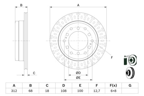 TOYOTA гальмівний диск задн.Land Cruiser Prado 2.7/4.0 10-,FJ Cruiser 06- BOSCH 0986479F07