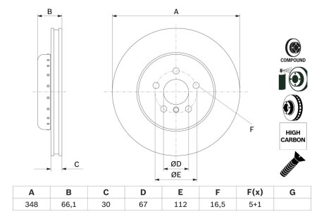 Передний тормозной диск BMW 5 (G30)/3 (G21/G81) 16- (348х30) B47/B48/B57/B58 BOSCH 0 986 479 F57