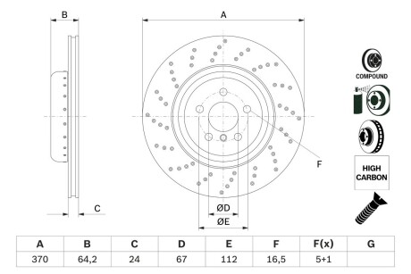 Гальмівний диск BMW 5/7/X5/X6 \'\'RL M-Perfomance d=370mm \'\'16>> BOSCH 0986479G12 (фото 1)