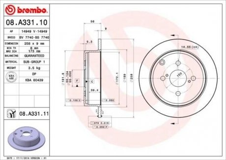 Гальмiвний диск BREMBO 08.A331.11 (фото 1)