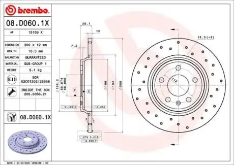 Тормозной диск BREMBO 08.D060.1X