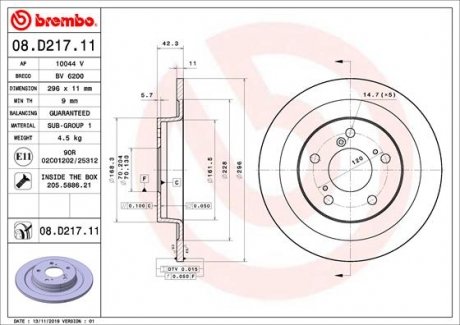 Гальмівний диск BREMBO 08.D217.11 (фото 1)