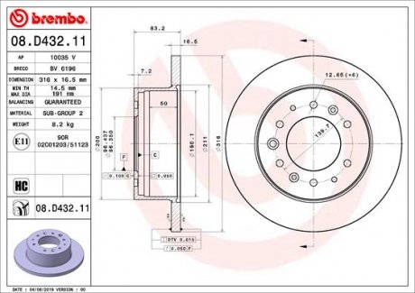 Гальмівний диск BREMBO 08D43211 (фото 1)