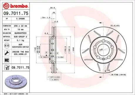 Тормозной диск BREMBO 09.7011.75
