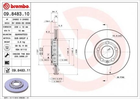 Тормозной диск BREMBO 09.8483.10 (фото 1)