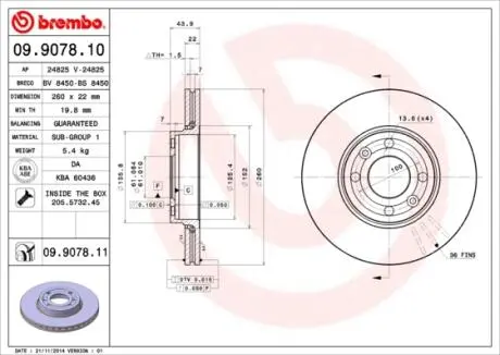 Тормозной диск BREMBO 09.9078.10