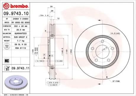Тормозной диск BREMBO 09.9743.11