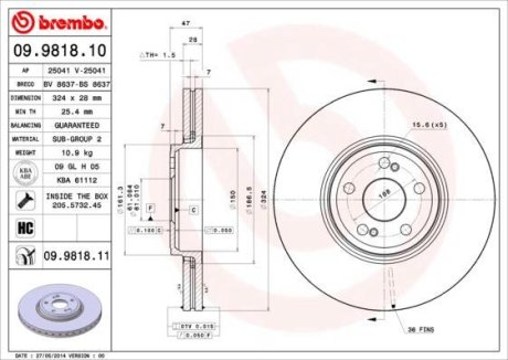 Гальмівний диск BREMBO 09.9818.11 (фото 1)