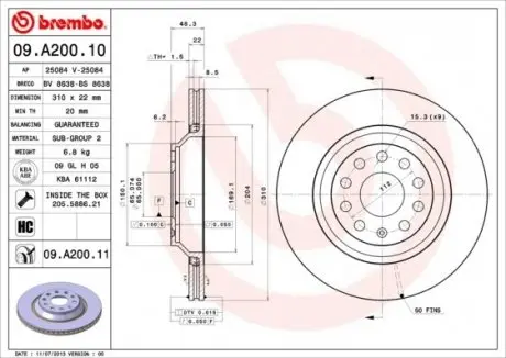 Тормозной диск BREMBO 09.A200.11