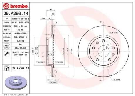 Тормозной диск BREMBO 09.A296.11