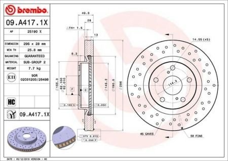Гальмiвний диск BREMBO 09.A417.1X (фото 1)