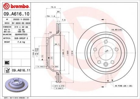 Тормозной диск BREMBO 09.A616.10
