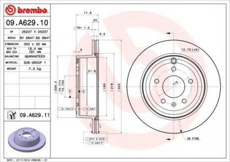 Тормозной диск BREMBO 09.A629.10 (фото 1)