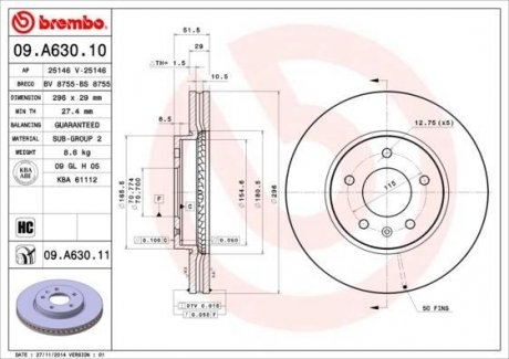 Тормозной диск BREMBO 09.A630.10 (фото 1)