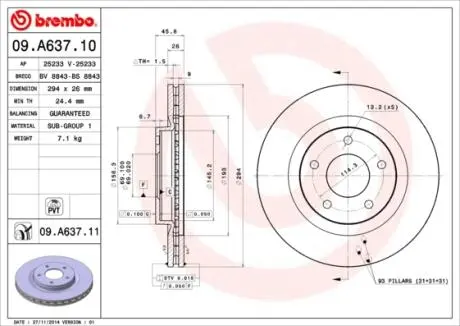Диск тормозной BREMBO 09.A637.10