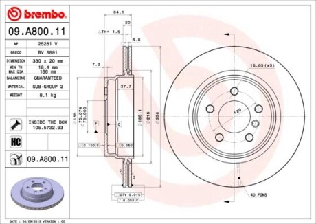 Тормозной диск BREMBO 09.A800.11 (фото 1)