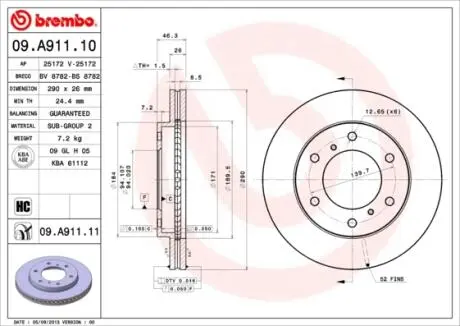 Тормозной диск BREMBO 09.A911.11