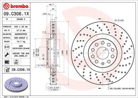 Гальмівний диск BREMBO 09.C306.1X