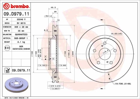 Тормозной диск BREMBO 09D97911 (фото 1)