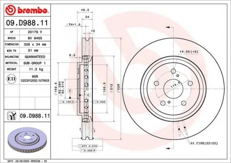 Тормозной диск BREMBO 09.D988.11